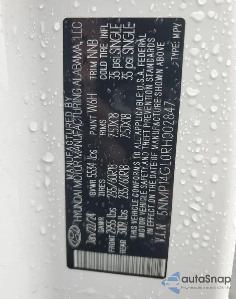 2024 Hyundai Santa Fe Se из США, поврежденный, VIN 5NMP14GL0RH002847